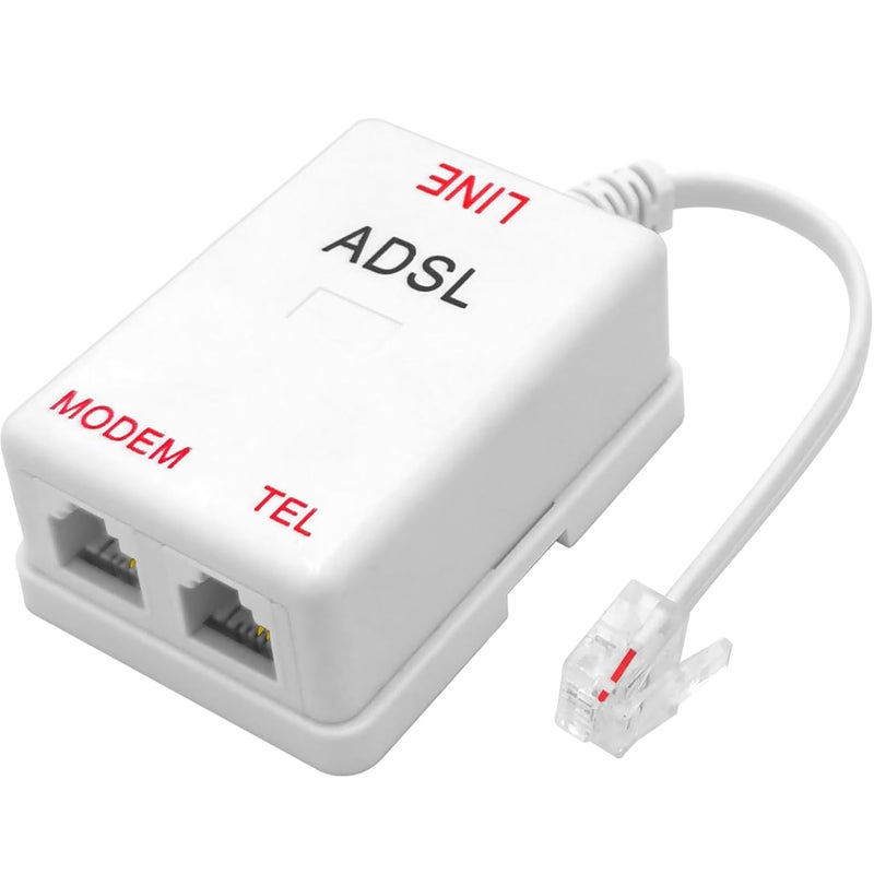 NECABLES DSL Filter Splitter for Phone Line and Modem 6 Inductors Version RJ11 6P2C 1 Male to 2 Females White - Image 1